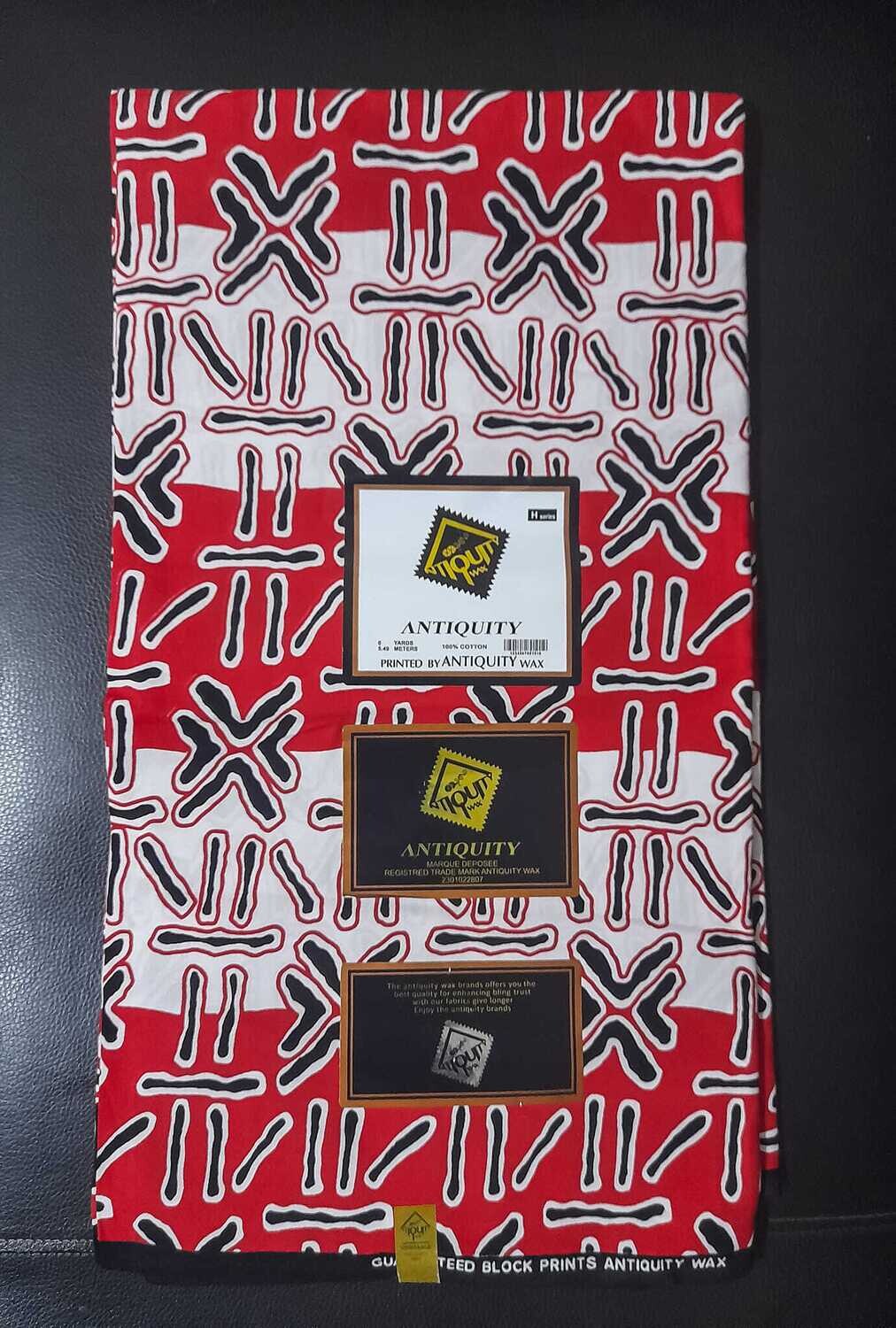 Pagne africain motif bogolan blanc noir et rouge
