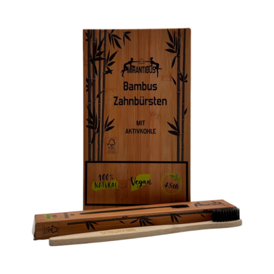 Bambus Zahnbürste mit Aktivkohle 4er Set