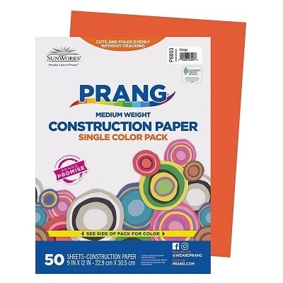 CONSTRUCTION PAPER-PRANG 9"X12", ORANGE 50 SHEETS
