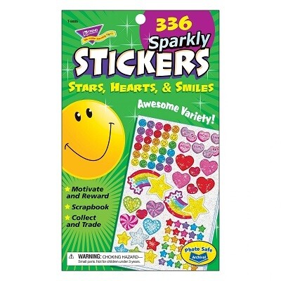 STICKERS-VARIETY PACK, SPARKLY STARS, HEARTS, & SMILES