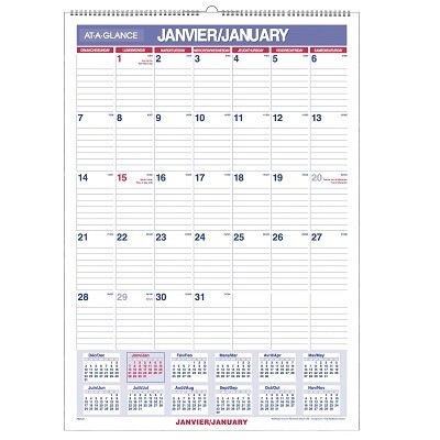 CALENDAR-WALL MONTHLY WIRE 12X17 BILINGUAL 2023