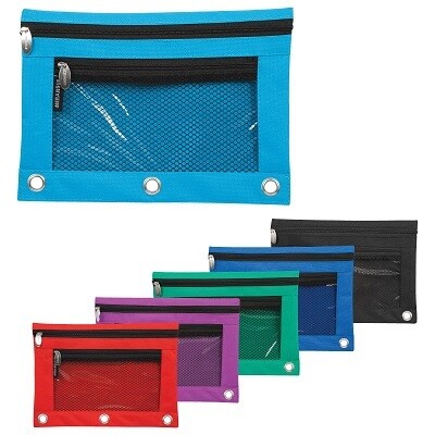 BINDER POUCH-3-RING WITH MESH POCKET, ASSORTED