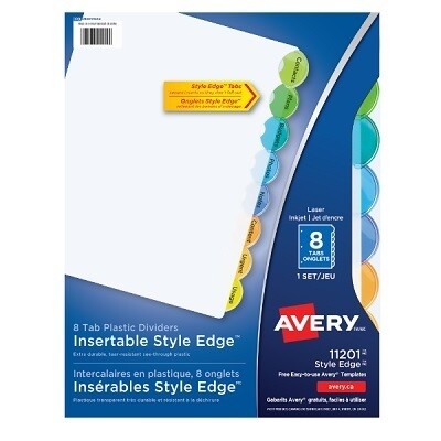 INDEX DIVIDERS-STYLE EDGE INSERTABLE, 8 TABS MULTI-COLOUR