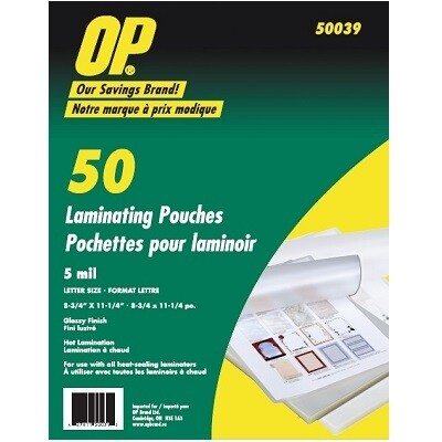 LAMINATING POUCH-OP BRAND LETTER SIZE 5MIL 50/PACK
