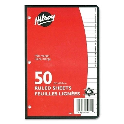 BINDER PAPER-8-3/8X5-7/16 RULED 50 SHEETS/PACK