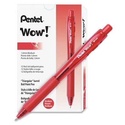 PEN-RETRACTABLE BALLPOINT, WOW 1.0MM RED 12/BOX