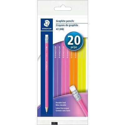 PENCIL-#2 HB GRAPHITE, NEON ASSORTED 20/PACK