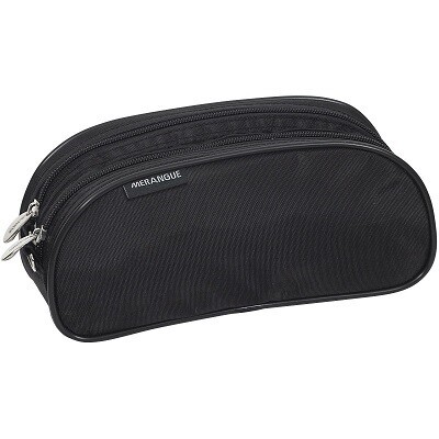 PENCIL CASE-TWO ZIPPERS, BLACK