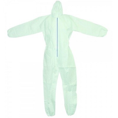 COVERALLS-POLYPROPYLENE, ZIPPER AND HOOD, WHITE LARGE 25/BX