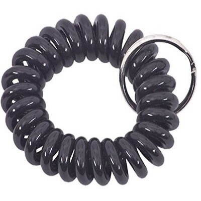 KEY RING-WRIST TWIST WITH 1&quot; RING, BLACK 3/CARD