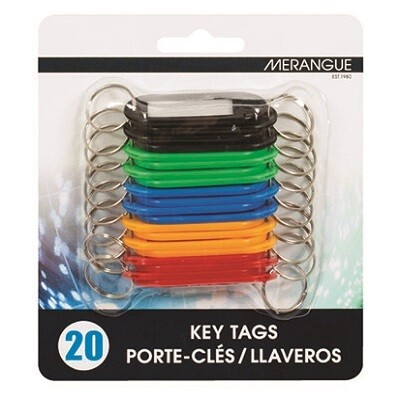 KEY TAGS-PLASTIC ASSORTED WITH SPLIT RING, 20/PACK