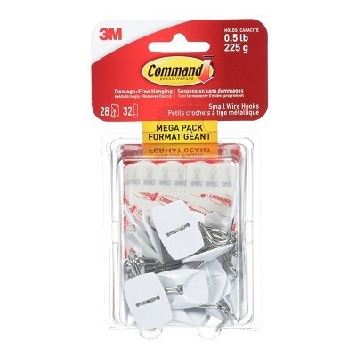 HOOK-COMMAND ADHESIVE, SMALL WIRE, WHITE, MEGA PACK