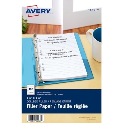 BINDER PAPER-5-1/2 X8-1/2 LINED 7-HOLE