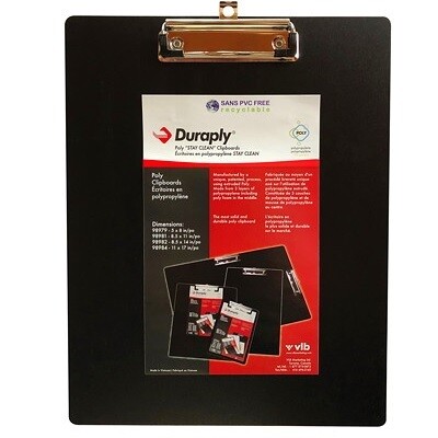 CLIPBOARD-POLY, DURAPLY STAY CLEAN, 8.5X11, BLACK