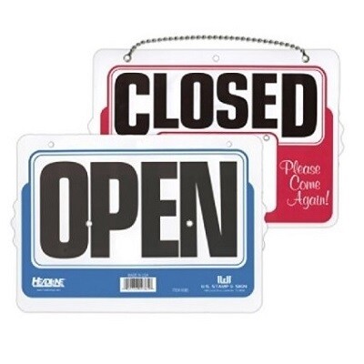 SIGN-OPEN/CLOSED WILL RETURN DIAL-A-TIME 11X8, ENGLISH