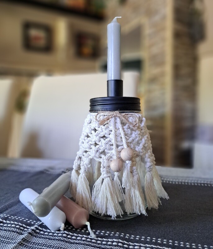 Kerzenhalter mit Vorratsglas, groß, inkl. 3 Stabkerzen
