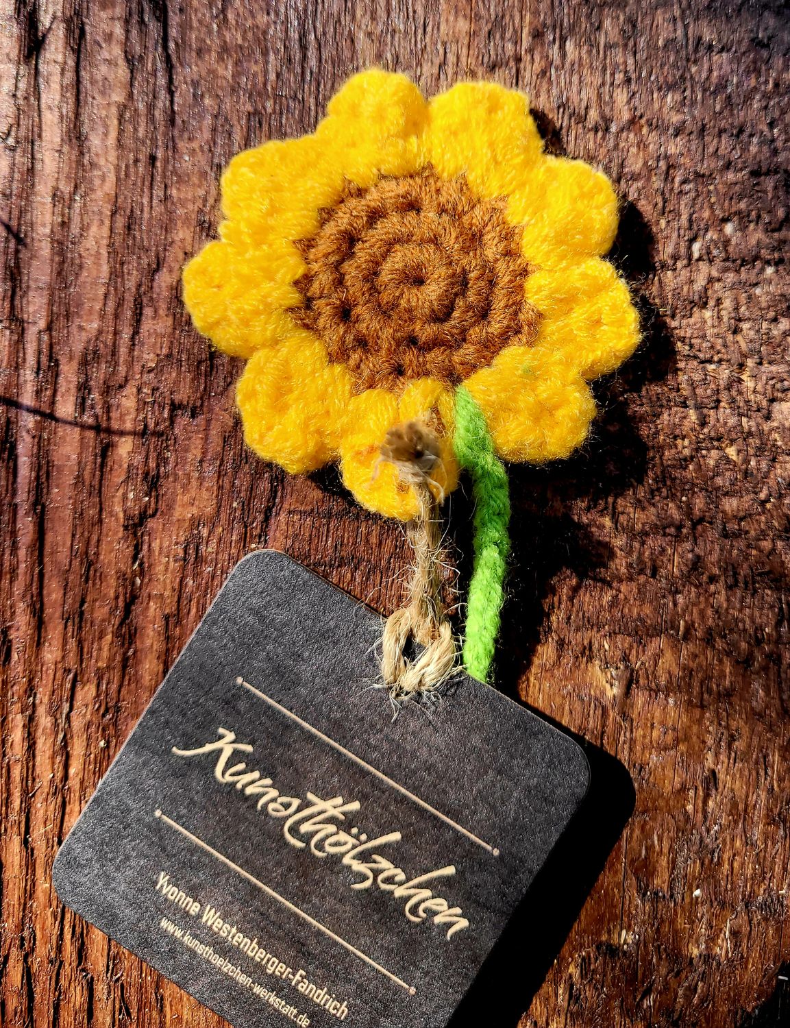 Lesezeichen &quot;Sonnenblume&quot;, rund, gehäkelt