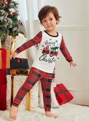Boys 1pc Christmas Print Snug Fit Sleep Tee &amp; 1pc Plaid Sleep Pants