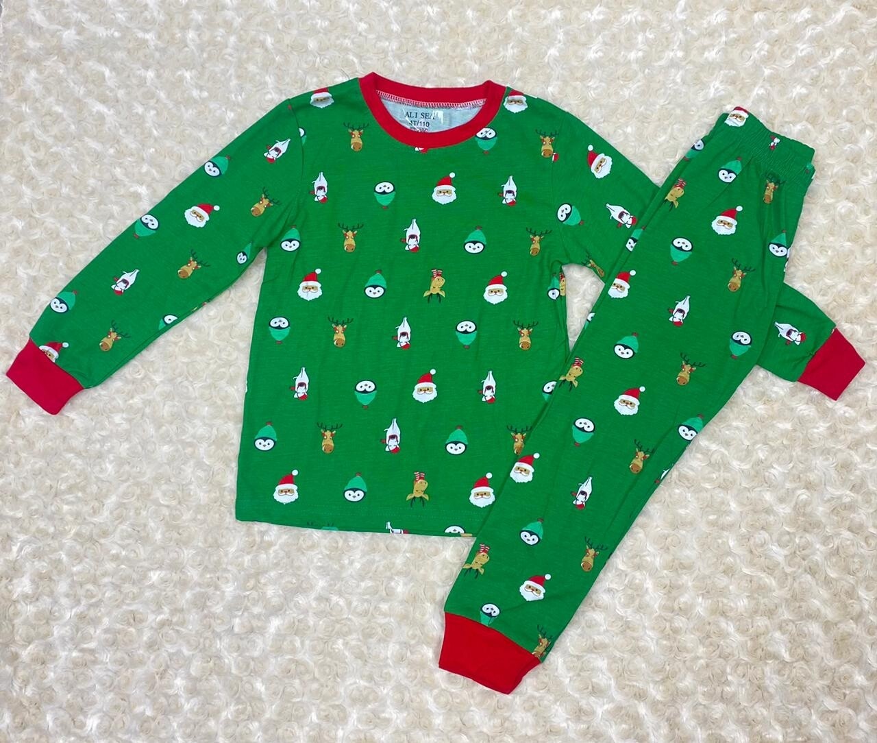 Green reindeer two piece Christmas pajamas
