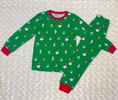 Green reindeer two piece Christmas pajamas