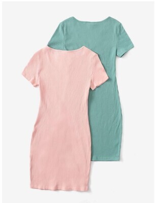 Teen Girls Notched Neck Ribbed Knit Dress