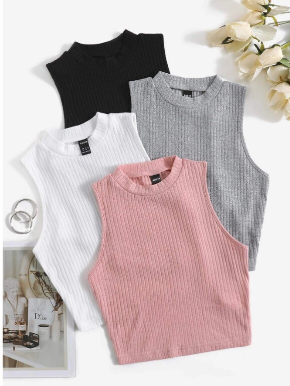 Mock Neck Rib Knit Tank Top