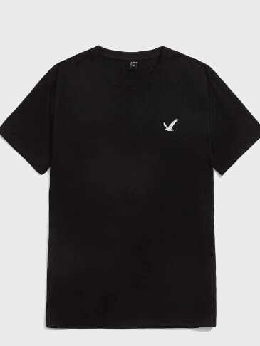 Bird Embroidery Tee, Size: S (36), Colour: Black