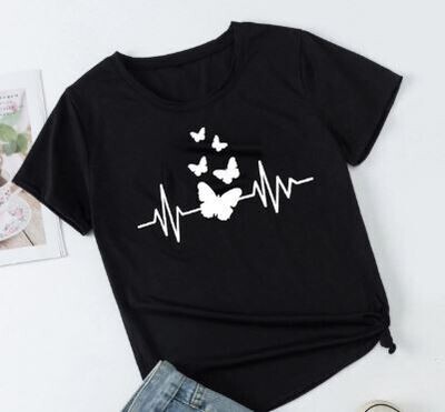 Butterfly Print Crew Neck Tee