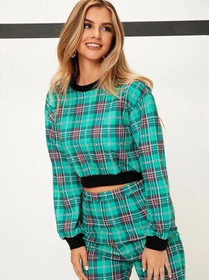 Plaid Graphic Contrast Trim Sweatshirt