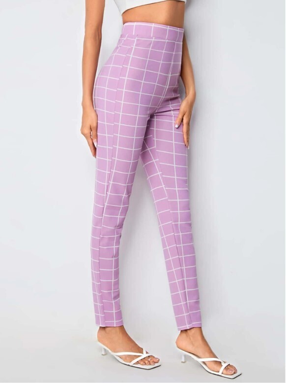 Tall High Waist Plaid Graphic Skinny Pants