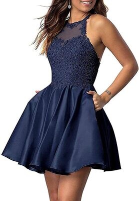Lace Halter Neckline dress with Pockets
