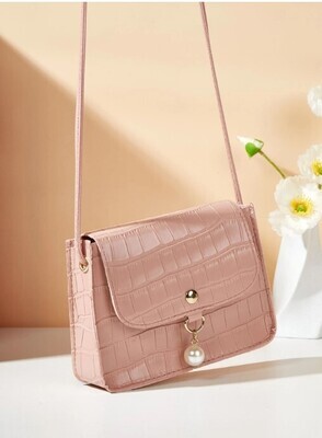 Mini Crocodile Embossed Faux Pearl Decor Flap Square Bag