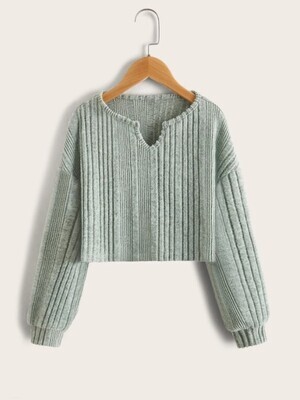 Girls Notched Lantern Sleeve Tee