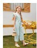 Girls Stripped Butterfly Sleeve Belted Jumpsuit