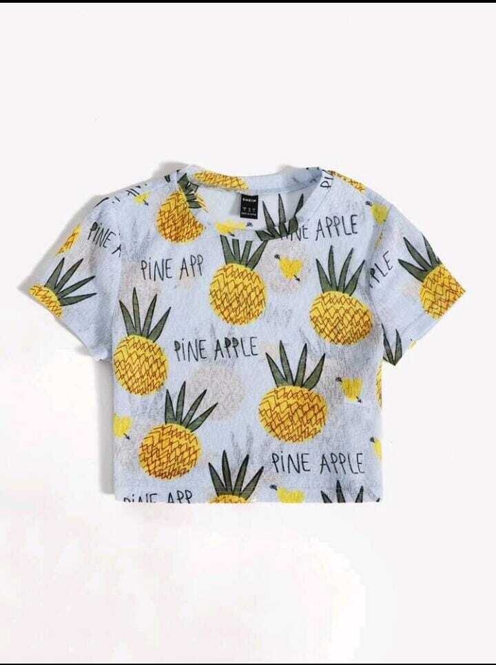 Letter and Pineapple Print Crop Tee