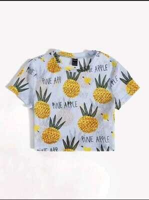 Letter and Pineapple Print Crop Tee