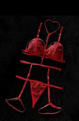 Exotic-Bondage Floral Lace Garter Lingerie Set