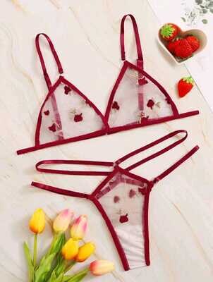 Embroidered Mesh Cut-out Sheer Lingerie Set