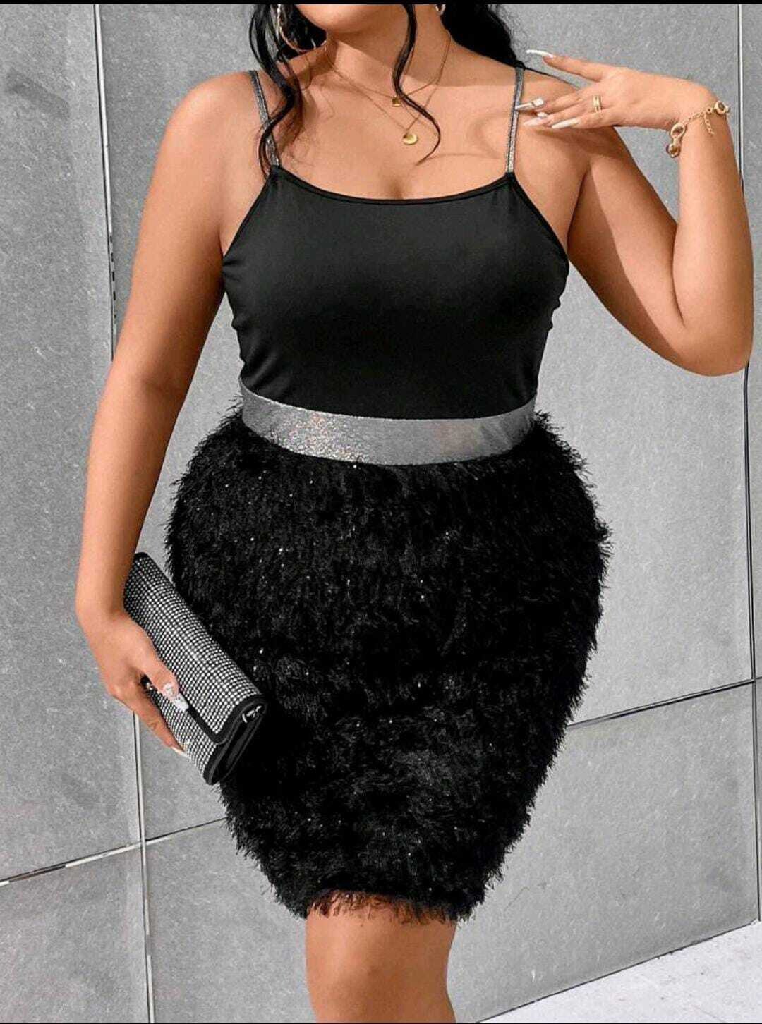 Plus Size Contrast Panel Fuzzy Sweater Dress, Size: 0XL