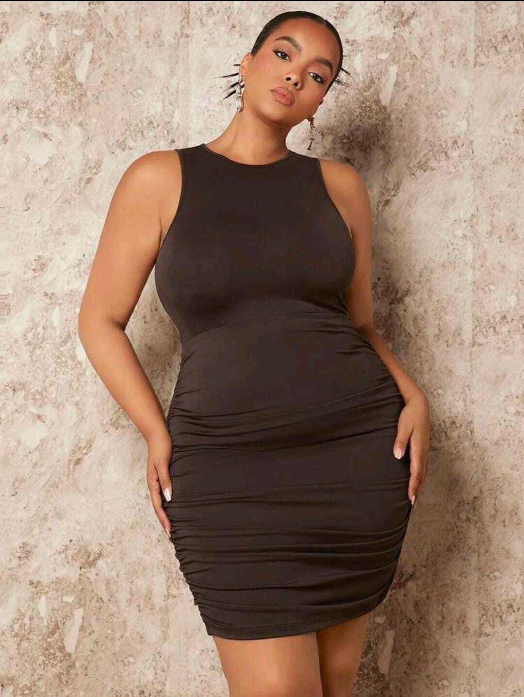 Plus Crisscross Back Ruched Side Bodycon Dress, Size: 0xl