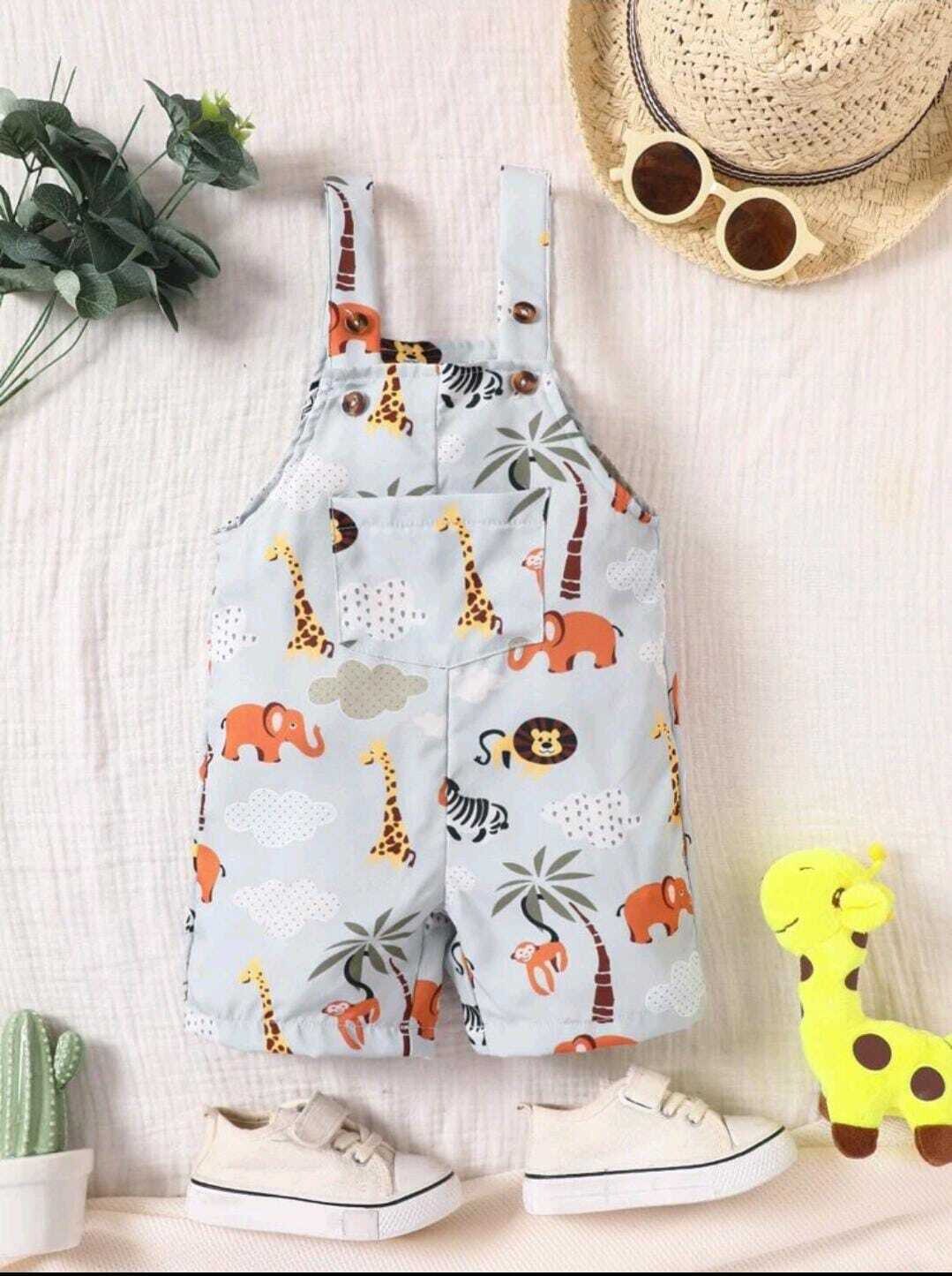Baby Boy Cartoon Graphic Overall Romper, Size: 6-9M
