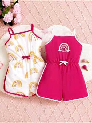 Young Girl&#39;s Rainbow Printed Comfortable Sports Leisure Romper