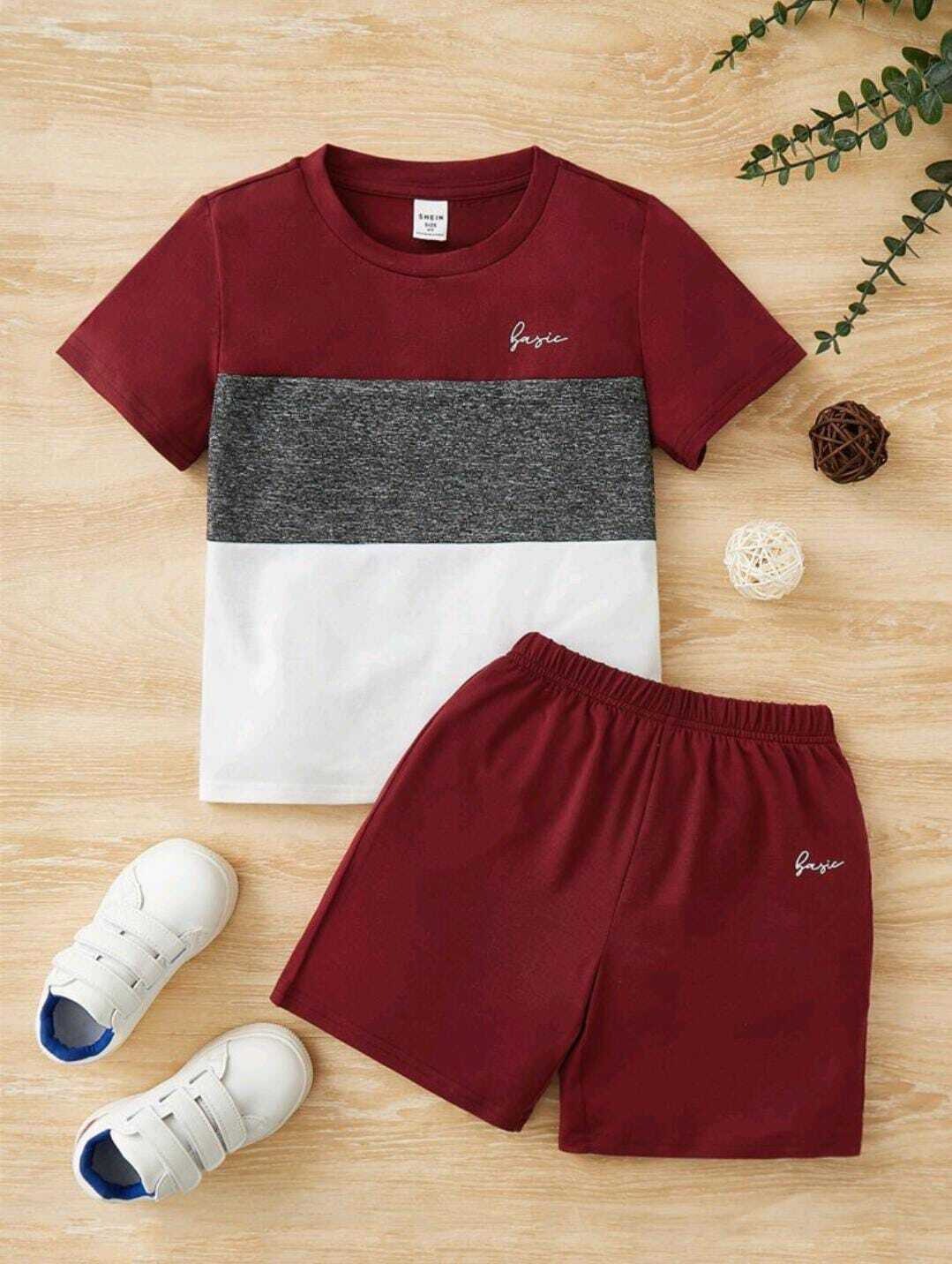 Toddler Boys Colorblock Letter Graphic Tee &amp; Shorts, Size: 3-4Y