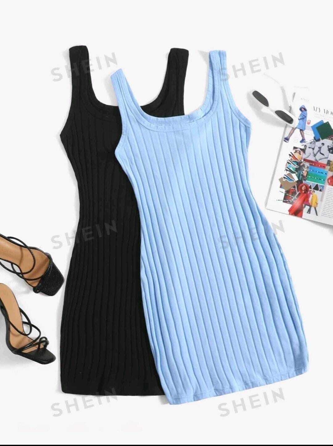 Solid Ribbed Knit Tank Dress