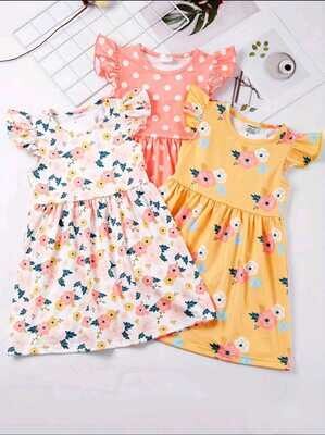 Sweet Girls Flora Print Flutter Trim Sleeveless Dress