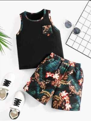 Young Boy Tropical Print Tank Top &amp; Shorts 