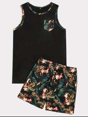 Men Tropical Print Tank &amp; Shorts