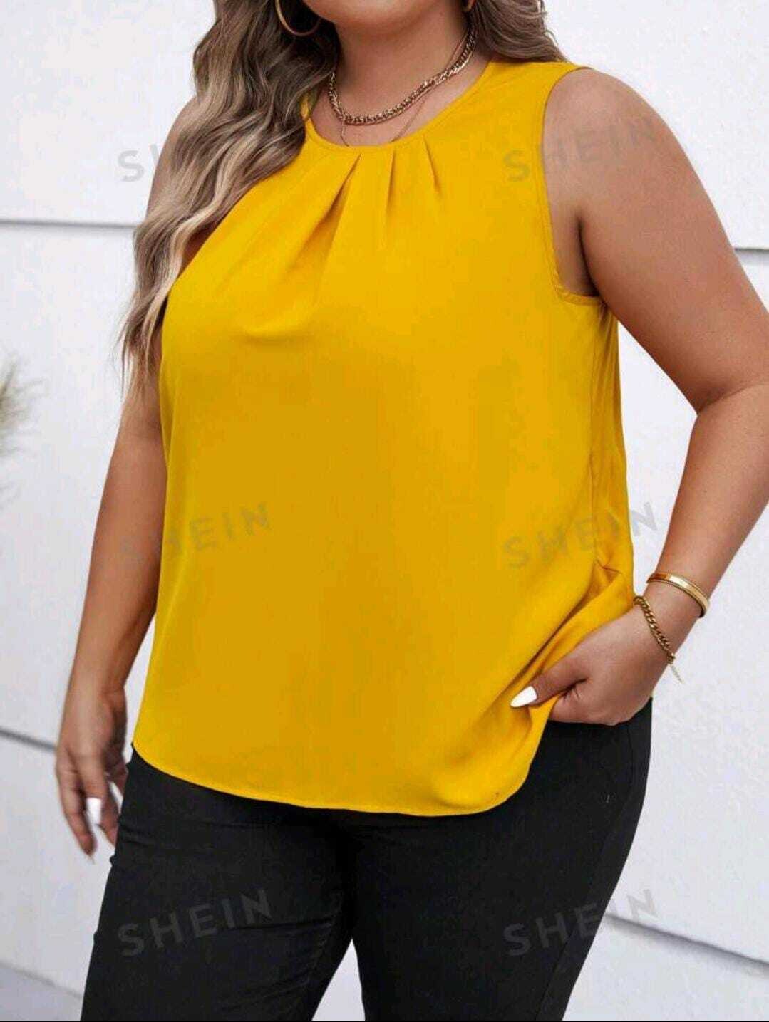 Clasi Plus Solid Plicated Detail Blouse