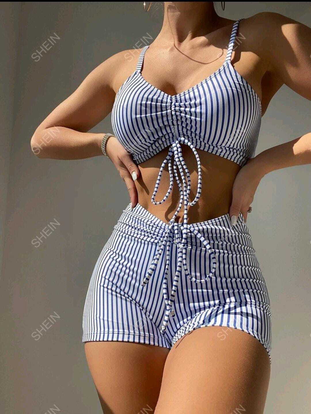 Tropical Print Knot Front Bikini Swimsuit