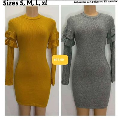 Ruffle Sleeve Ribbed Bodycon Dress